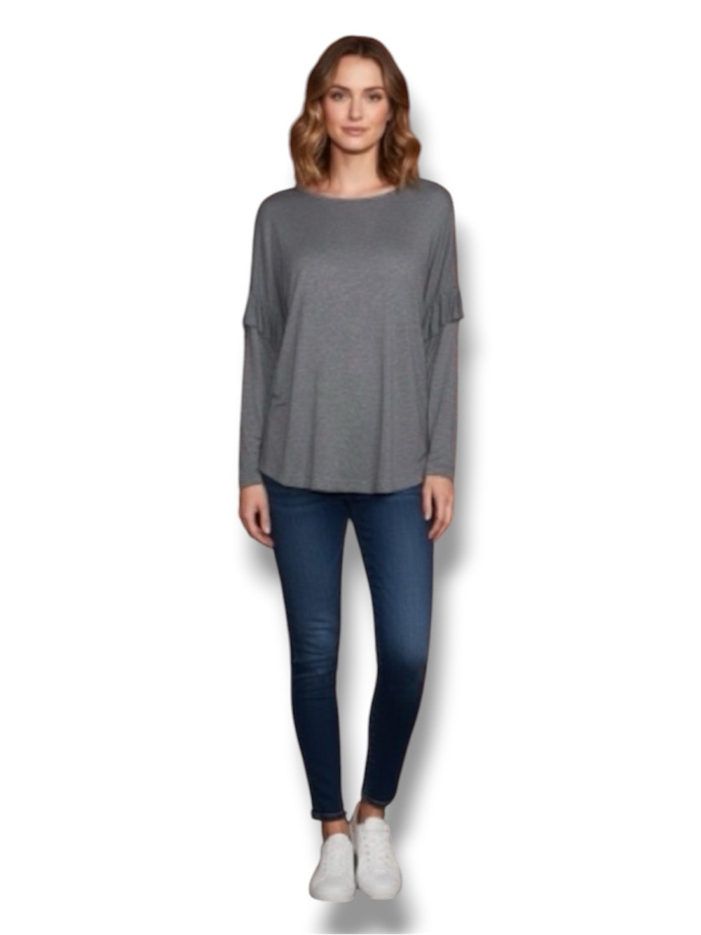 Shrinking Violet Gray Ruffled Long Sleeve Pullover Sweater - Size S, NWT